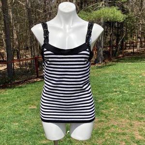 INC International Concepts black and white stripe grommet and lace tank size M